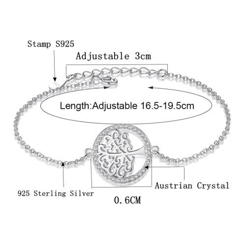 Sterling Silver Tree of Life Bracelet with Austrian Rhinestone