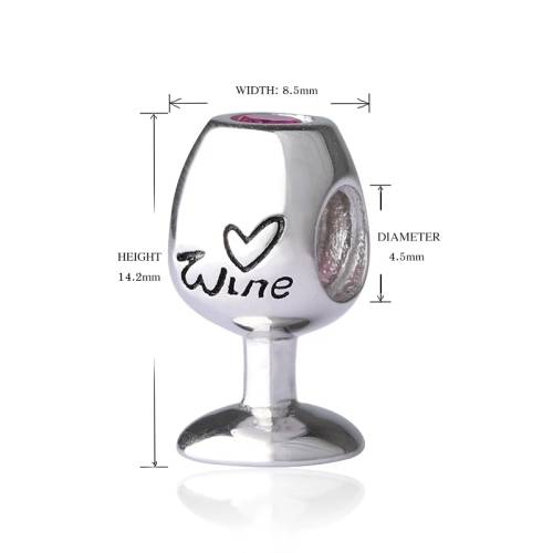 S925 Solid Red Wine Glass Charm, fits Pandora Bracelets