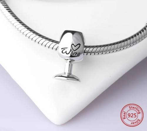 S925 Solid Red Wine Glass Charm, fits Pandora Bracelets