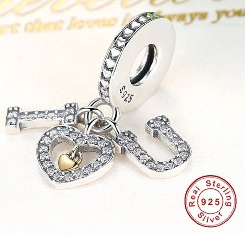 S295 Sparkly I Love U Dangle Charm fits Pandora Snake Chain Bracelet