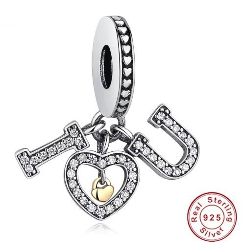 S295 Sparkly I Love U Dangle Charm fits Pandora Snake Chain Bracelet