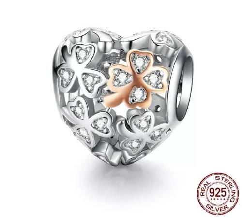 S925 Clover Openwork Heart Charm fits Pandora Snake Chain Bracelet