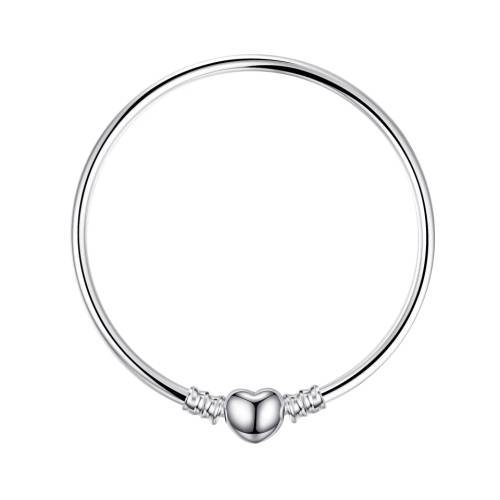 S925 Sterling Silver Heart Clasp Bangle, size 18