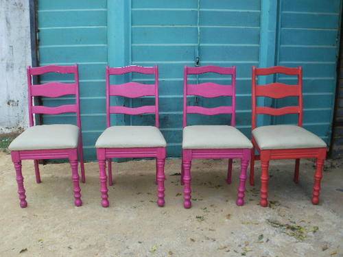 ???? WEEKEND SPECIAL ????? SHABBY SET X4 PINK AND RED CHAIRS