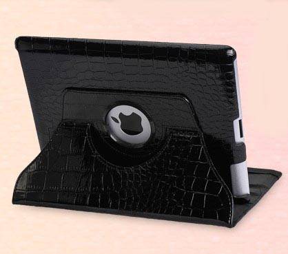 Crocodile Embossed 360 Degree Rotating Case For Apple Ipad 2 New Ipad Ipad 3 Ipad 4 SmartCover Black