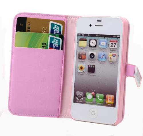 Wallet Style Leather Cellphone Case Cellphone Cover For Apple Iphone 4 / 4s - Pink