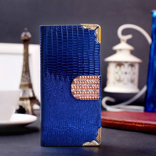 Wallet Style Cellphone Case Cover With Crystal Buckle For Samsung Galaxy S4 I9500 - Blue