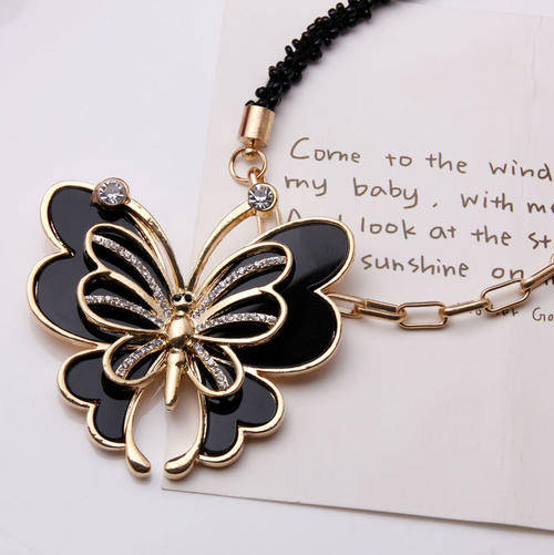 Black Butterfly Pendant Long Necklace Fashion jewellery Sweater Chain