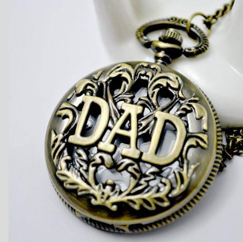 Big Size 'DAD' Quartz Vintage Look Pocket Watch W/ Chain
