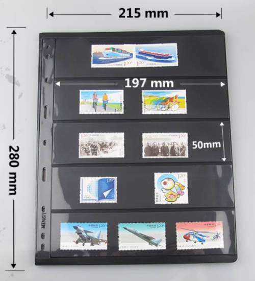 Stamp Banknote Sleeve Coins Notes Accessories A4 Black 5 Pocket Album Binder Page