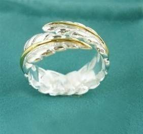 Silver & gold leaf ring size 6