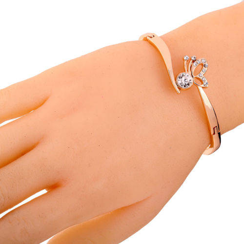 9k yellow gold filled butterfly crystal bangle