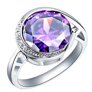 Sterling silver purple crystal ring size 8