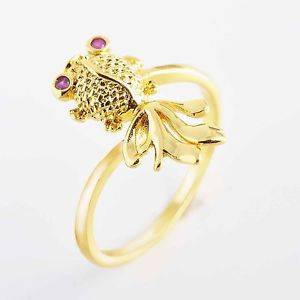 Yellow gold filled ruby goldfish ring size 7