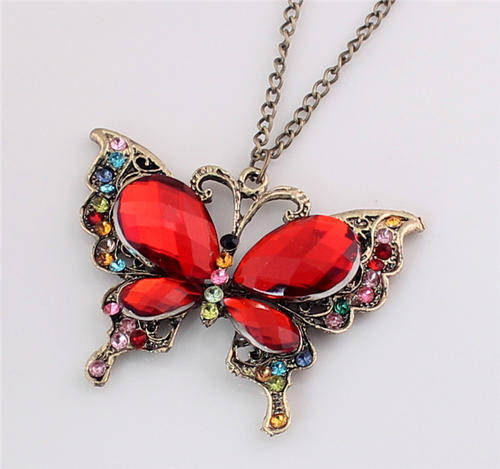 Rhinestone butterfly pendant necklace