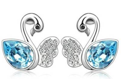 Sapphire & austrian crystals swan earrings