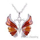 Brown crystal butterfly pendant necklace