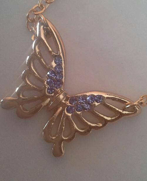 Purple crystal butterfly pendant necklace