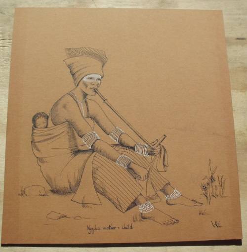 Vintage Sketch "Pondo Woman and Child"