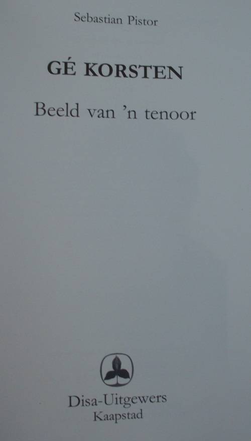 Book - Ge Korsten - Beeld Van n Tenor - 2003 - 477