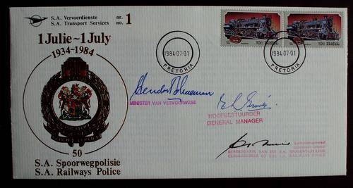 FDC 50 years SA Railway Police signed no.218 mint