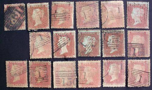 Stamps Penny red Queen Victoria various used.