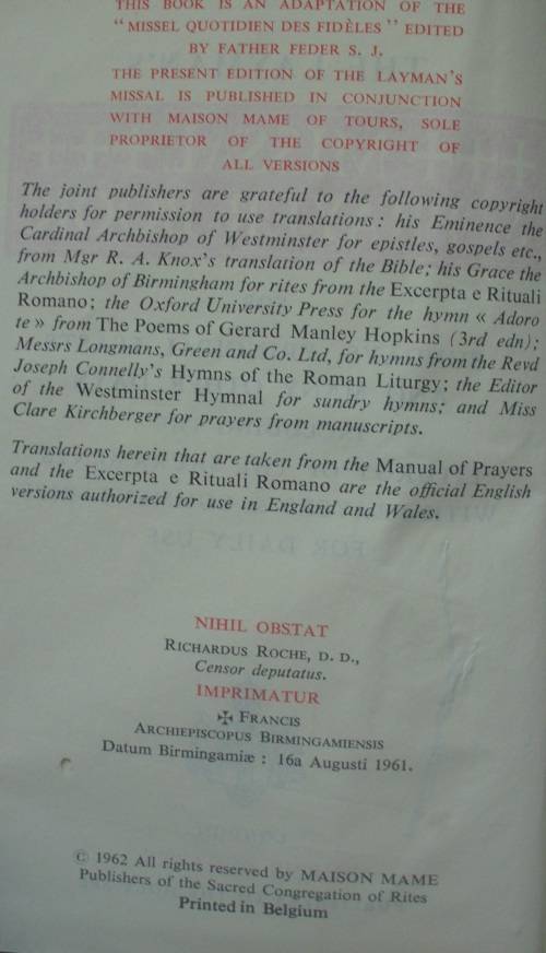 Bible - Laymans Missal -  1962