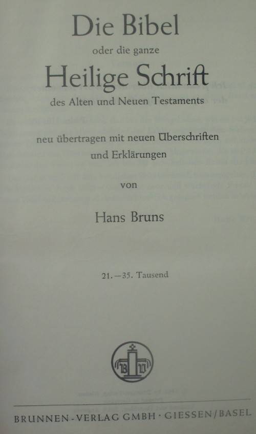 Bible - Die Bibel - German - Hans Bruns - 1964