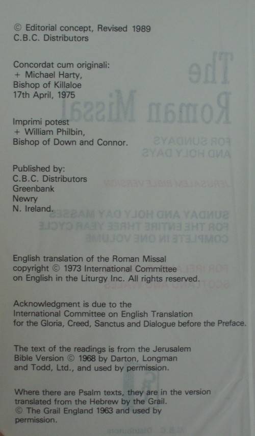 Bible - Roman Missal - 1989