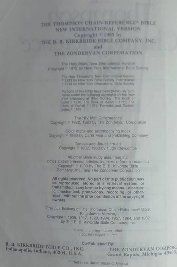 Bible - The Thompson Chain-Reference Bible - NIV - Zondervan - 1983