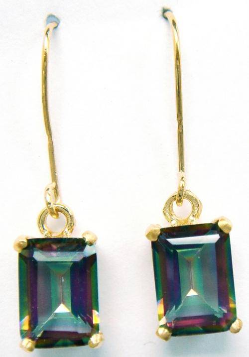 **STUNNING**9CT YELLOW GOLD OCTAGON MYSTIC TOPAZ EARRINGS