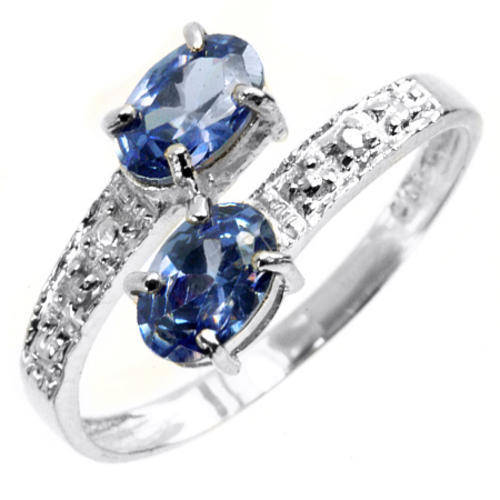 STUNNING SOLID 9KT WHITE GOLD GENUINE 2 TANZANITE (1.0 CT) 4 X DIAMOND RING