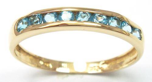 LOVELY 9KT SOLID YELLOW GOLD ROUND BLUE TOPAZ BAND RING