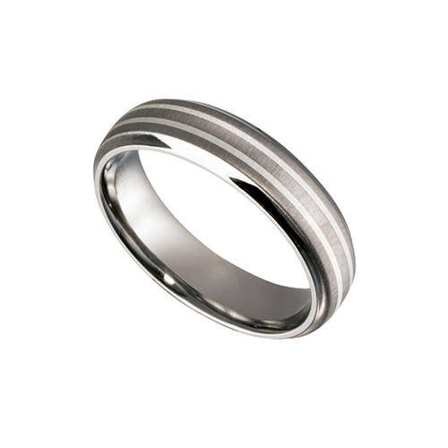 MASCULINE CLASS!!   TITANIUM BAND RING WITH SILVER INLAY AND BRUSHED FINISH (C24722-0)