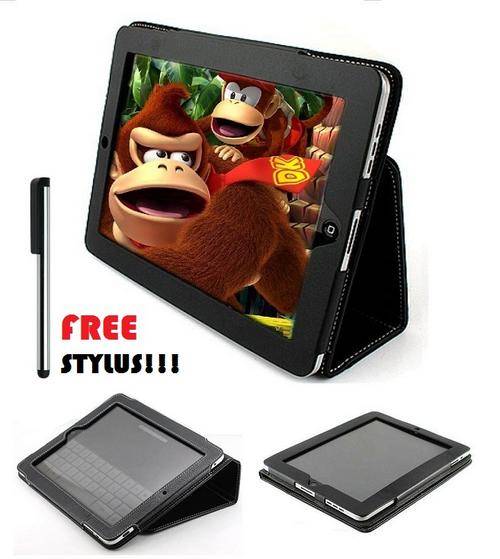 Hard Leather 3 Way View Case for iPad PLUS FREE Metal Silver Stylus
