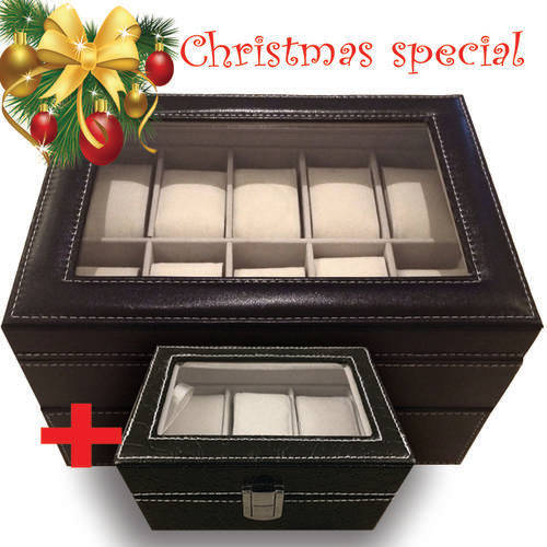 PU Leather Watch box (Holds 20 watches) + FREE 3 holder