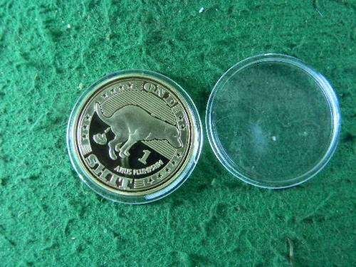 One dog Shit  (anus plumpsun) gold plated Souvenir  coin as per pictures comes in plastic holder