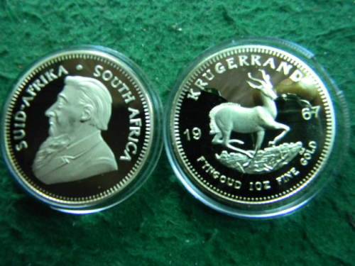 Kruger rand 1967 1 oz Fine gold coin gold plated not solid gold in plastic holder Souvenir