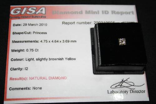 0.75 ct PRINCESS CUT,certified