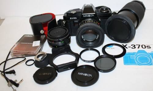Minolta X-370-S- in Leather Carry Case-Combo-Lenses Filters etc.