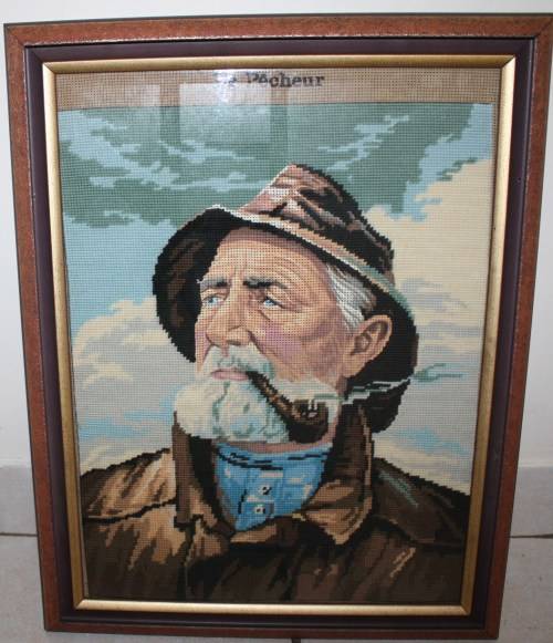 Tapestry-'Le-Pecheur' Framed-45x58cm-Beautiful 'Art' Piece-Behind Glass.