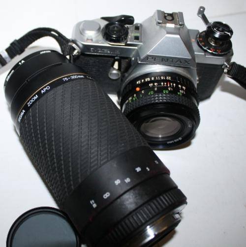 Pentax ME Super with 28 mm 1:2.8 Lens plus Sigma Zoom APO 75-300mm 1-5.6