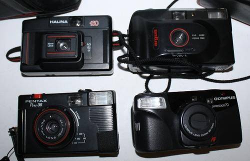 Pentax Pino35...Olympus Superzoom70...ArgusC645...Halina-150..Four Cameras.