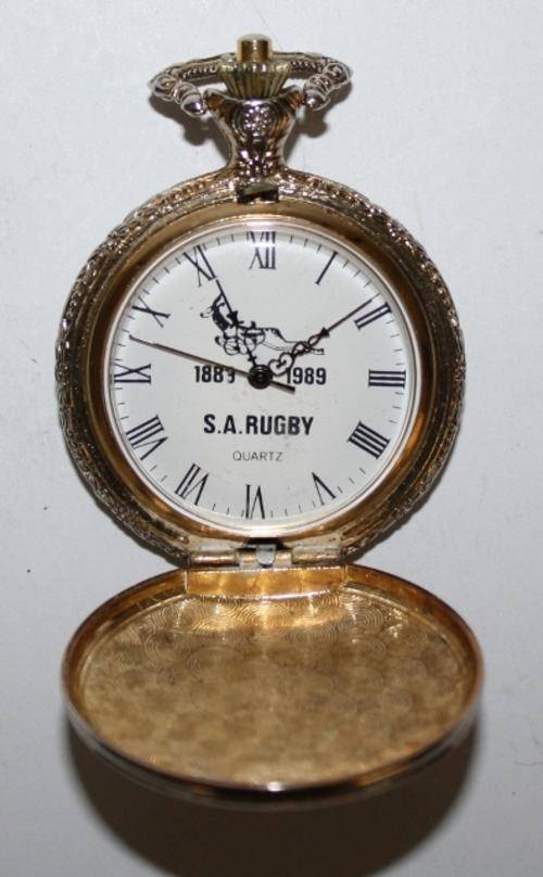 Pocket Watch-1889-1989 S.A.Rugby with Chain-Working