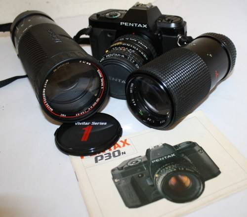 Pentax Combo-P30n 35mm  Camera With SMC Pentax-A f1.7 50mm Lens..Including Two extra Lenses etc.