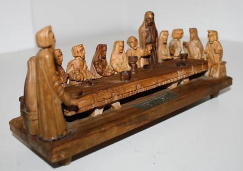 **The Last Supper** Beautifully Hand Carved-Olive Wood by George Simon-Base-20x7cm