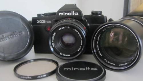 **Minolta XG-SE**35mm Camera-Minolta MD Rokkor 45mm 1:2 Lens Plus Mc Tele Rokkor-PF 135mm f/2.8