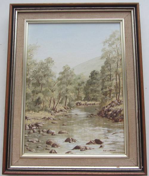 Oil on Board-Signed River Scene-Frame 29x37cm Lovely Medium Size Art Piece.