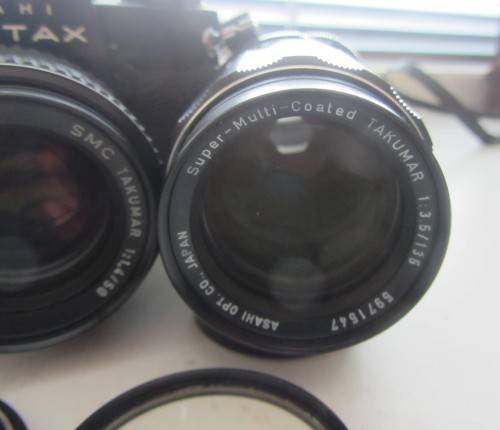 Pentax ES ii Black Body 35mm SLR Film Camera-SMC Takumar 1:1.4/50 Lens.,Incl Takumar 3.5/135 Lens