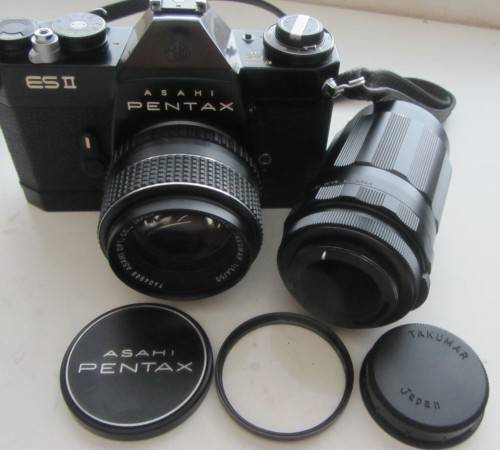 Pentax ES ii Black Body 35mm SLR Film Camera-SMC Takumar 1:1.4/50 Lens.,Incl Takumar 3.5/135 Lens